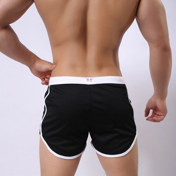 Men's Retro Gym Shorts Trunks with Pouch Black - Picture 4 of 5